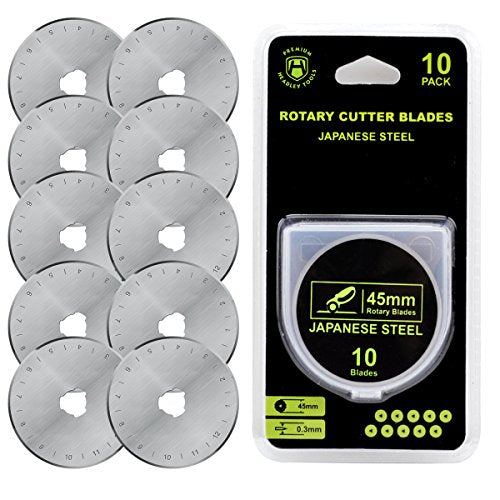 HEADLEY TOOLS 45mm Rotary Cutter Blades 10 Pack Fits Olfa, Fiskars, Replacement Rotary Blade for Arts Crafts Quilting Scrapbooking Sewing, Sharp and Durable - size: 45mm 10pcs