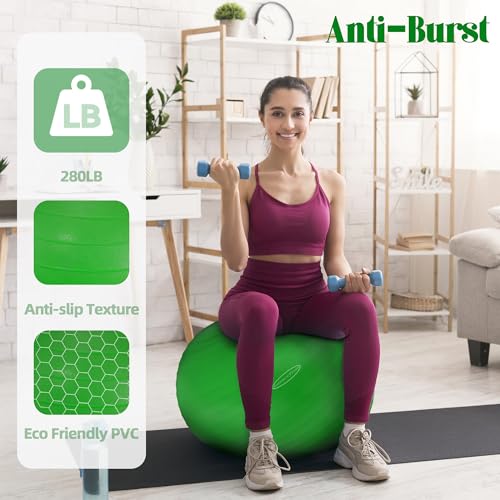 Fitvids Anti-Burst and Slip Resistant Exercise Ball Yoga Ball Fitness Ball Birthing Ball with Quick Pump - color: Green, size: L(23-26in/58-65cm)