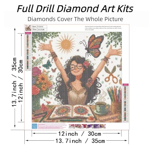 Painting Girl Diamond Art Kits for Adults, DIY Diamond Painting Kits Round Diamond Dots for Adults, 5D Full Drill Painting Kit Art and Crafts for Adult Home Wall Decor 14 X 14inch - color: FC005