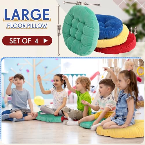 Jerify Colorful 4 Pcs Large Floor Pillow Cushion,Round 22 x 22 | Round Square Flexible Seating Floor Meditation Pillow for Classroom Adult Picnic Party Learning Daycare School Reading Corner - color: Colorful, size: Round 22 x 22