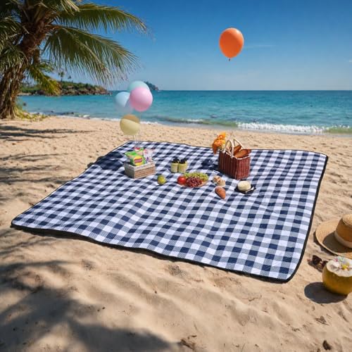 TigeJoy Extra Large Picnic Blanket Waterproof Beach Blanket 60''x80'' - color: Blue, size: 6'8" x 5' (Rectangular)