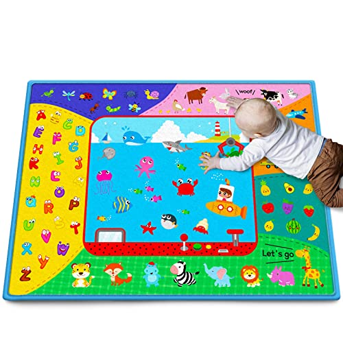 Soft Baby Play Mat for Floor,58"×44" Foldable Fabric Baby Crawling Mat Rug | Large Non-Slip Padded Educational ABC Playmat for Playing Area Tummy Time Gym Activity Mat for Infants Toddlers Boys Girls