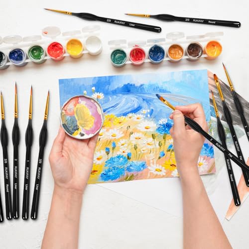 Miniature Paint Brushes 11PCS, RUKIFAY Paint Brushes Set Art Supplies | Acrylic Painting with Triangular Handles, Artist Brushes for Oil, Face Ceramics Model Detailing Watercolor Art Drawing Black
