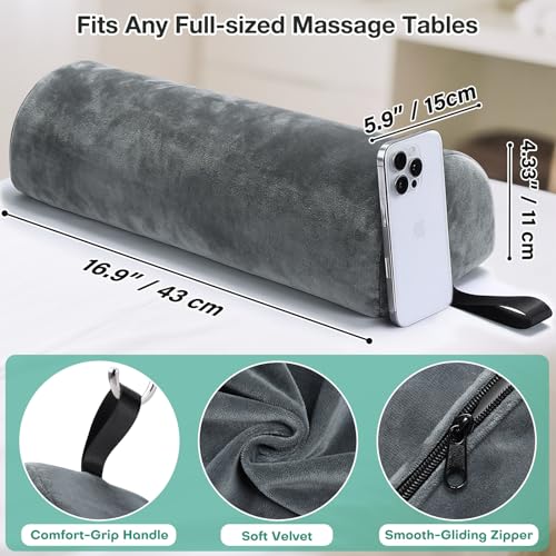 Half Round Neck Bolster for Massage Table, 17x6x4 in Massage Bed Leg Pillow | Velvet Half Moon Pillow w/Strap Handle for Sleeping, Machine Washable Knee Bolster for Massage Bed, Pain Relief - Gray - color: Small Gray - 17x6x4 in - Crystal Velvet