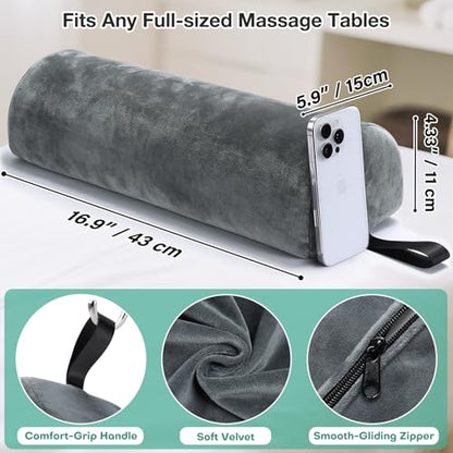 Half Round Neck Bolster for Massage Table, 17x6x4 in Massage Bed Leg Pillow | Velvet Half Moon Pillow w/Strap Handle for Sleeping, Machine Washable Knee Bolster for Massage Bed, Pain Relief - Gray - color: Small Gray - 17x6x4 in - Crystal Velvet