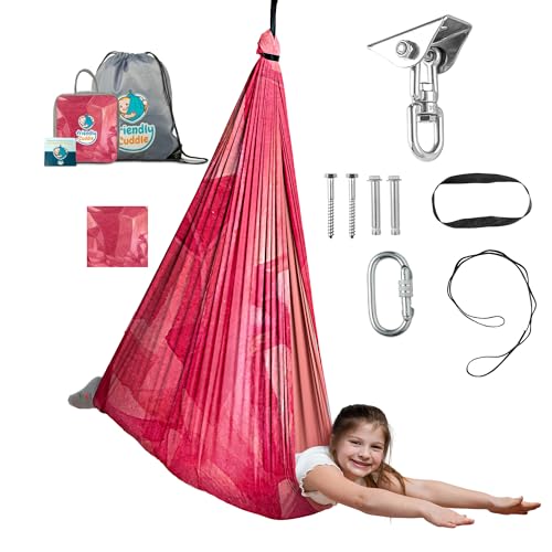 Compression Sensory Swing Adult & Kids, Indoor Outdoor Pod, Holds 300lb | indoor sensory swing for kids, outdoor sensory swing indoor, sensory swing kids, sensory toys, 360 swivel hammock swing - color: Red Crystal