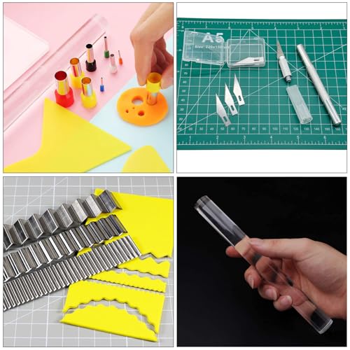 Yayatty Polymer Clay Tools, Acrylic Clay Roller, Acrylic Sheet, Rotary Cutting Mat, Round Polymer Clay Cutters with Clay Slicer Blade for Pottery and Sculpture (43 PCS) - color: 43 PCS