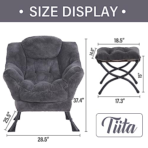 Tiita Lazy Chair with Ottoman, Comfy Reading Accent Chair, Plush Navy - color: Plush-navy