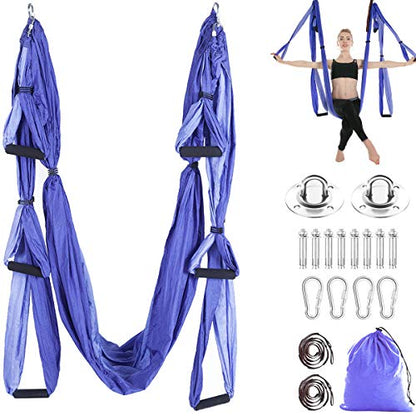 Aerial Trapeze Yoga Hammock Kit - Ultra Strong Antigravity Yoga Flying Sling Inversion Swing Tool Set - color: Mixed Purple