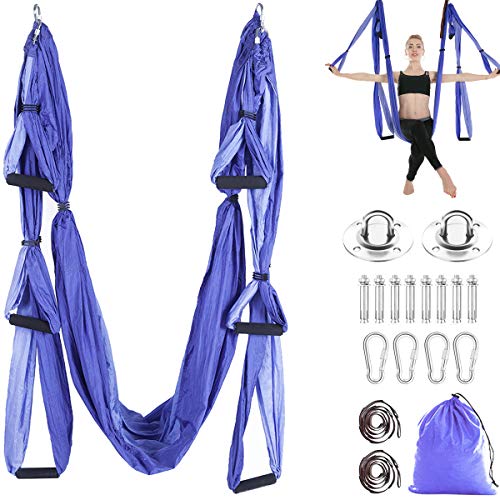 Aerial Trapeze Yoga Hammock Kit - Ultra Strong Antigravity Yoga Flying Sling Inversion Swing Tool Set - color: Mixed Purple