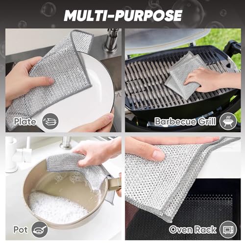 Orighty Dish Cloths for Washing Dishes, 12 Pack Metal Dish Rags, 7"x8" - color: Silver