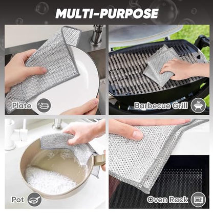 Orighty Dish Cloths for Washing Dishes, 12 Pack Metal Dish Rags, 7"x8" - color: Silver