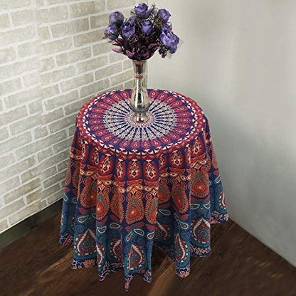 raajsee Round Beach Tapestry Blue Orange Mandala Throw/Boho Hippie Beach Blanket Roundie/Indian Cotton Bohemian Large Round Table Cloth/Yoga Mat Meditation Picnic Rug 70 inch - color: BLUE ORANGE