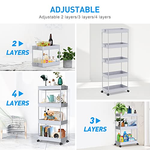 SPACEKEEPER 5 Tier Storage Rolling Cart, Bathroom Cart with Wheels, Gray - color: Grey, size: 5 Tier