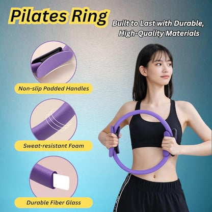 Pilates Kit for Home Workouts, 13-Pcs Pilates Essentials Kit with Ring and Ball Set, Resistance Bands, Home Pilates Equipment for Women, Starter Workout Kit for Beginners