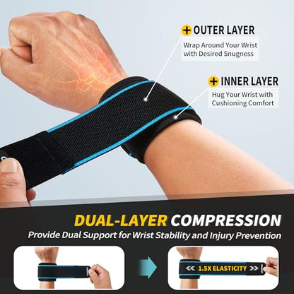 CAMBIVO 2 Pack Wrist Brace for Carpal Tunnel with wraps, Black-Blue - color: Black-Blue