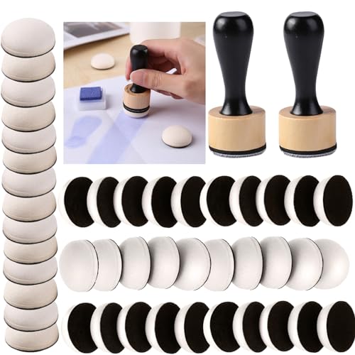 Briartw 46 Packs Mini Round Ink Blending Tool with Foams Set,2 Pcs Round Alcohol Ink Mini Applicator Tools and 44 Pcs Replacement Refill Sponge Domed Foam Pads Art Supplies for Distressing Blending