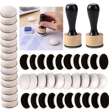 Briartw 46 Packs Mini Round Ink Blending Tool with Foams Set,2 Pcs Round Alcohol Ink Mini Applicator Tools and 44 Pcs Replacement Refill Sponge Domed Foam Pads Art Supplies for Distressing Blending