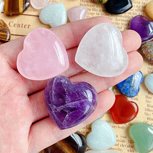 QINJIEJIE 1.2" Heart Crystals Rose Quartz Amethyst Healing Clear Crystal - color: YA - 1.2" Large -3PCS