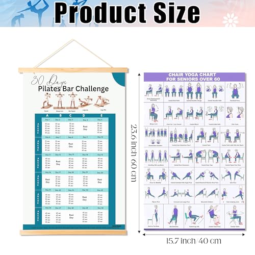 Yoga Poses Wall Posters - 31 Chair Exercise Workouts Fitness Chart for Home Gym, Yoga Illustrated and Action Stretching Work Out Guide Schedule Poster with Magnet Hanging Rod (23.6 X 15.7 In)