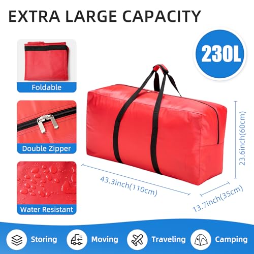 Extra Large travel duffel bag with Strong Handles, 230L Waterproof duffel bag, Durable Zippers, Extra Large Storage Totes for Space Saving and Moving Supplies, Red - color: Red, size: XXL -43.3″ × 13.8″ × 23.6″