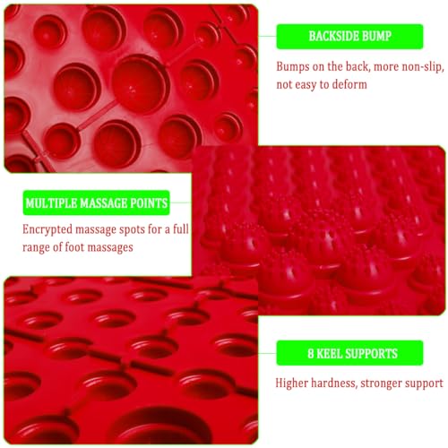 2-in-1 Foot Massage Mat & Reflexology Pad - Acupressure Mat with Toe Plates, Anti-Slip, Suitable for Bathroom, Yoga, Outdoor Games & More (Red) - color: Red