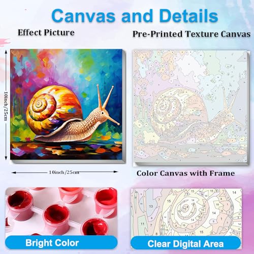 Artunion Framed Paint by Numbers Kit for Adults Beginners & Kids Ages 8-12,Snail Paint by Number with Frame,Animal Paint by Numbers Kit on Canvas 10 * 10 Inch Without Easel - color: ZXT-401-F