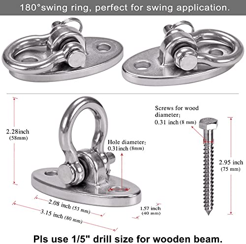2Pack Heavy Duty Swing Hanger 180° Ceiling Swing Mount 2000 LBS Capacity | Silver Heavy Bag Hanger Hanging Chair Mount Swing Hook Swing Hardware for Hammock Chairs, Porch Swings, Gymnast Ring - color: Silver Swing Hanger (2pack)