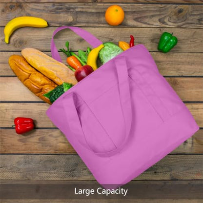 TOPDesign 1-Pack Canvas Tote Bag with an External Pocket, Reusable Grocery Shopping Bag, Top Zipper Closure, Daily Essentials (Light Purple) - color: Light Purple