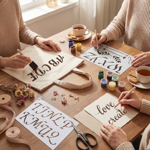 45 Pack Letter Stencils for Painting, 2" & 3" Alphabet Number Set | Reusable Plastic Stencils, 2 Sizes, Letters Numbers Punctuation, For Wood Fabric Paper Signs Crafts Decor - size: Large