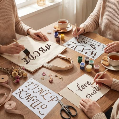45 Pack Letter Stencils for Painting, 2" & 3" Alphabet Number Set | Reusable Plastic Stencils, 2 Sizes, Letters Numbers Punctuation, For Wood Fabric Paper Signs Crafts Decor - size: Large