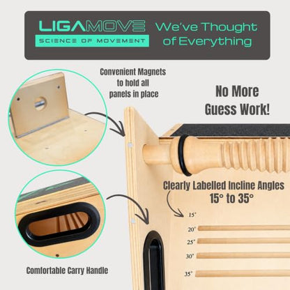 Adjustable Wooden Slant Board, Calf Stretcher, Foot Roller & Toe Stretcher