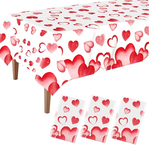 3 Pcs Valentines Love Heart Tablecloths Rectangle Plastic Table Cloth Disposable Waterproof Table Covers for Valentine's Day Wedding Holiday Party Decorations(54 x 108 Inch) - color: Valentine