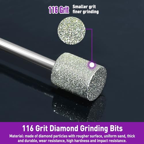 12PCS Diamond Grinding Bit Compatible with Dremel Rotary Tools, Stone Carving Set Polishing Kit with 116Grit Diamond Coated Bits 1/8" (3mm) Shank Accessories for Stone Rocks Jewelry Glass Ceramics - size: 12PCS-116 Grit