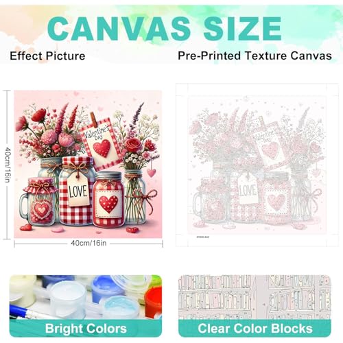 cviokrdu Valentine's Day Paint by Numbers Kit for Adults - Valentine's Day Adult Paint by Number Kits on Canvas, DIY Oil Painting for Gift Home Wall Decor (16x16inch) - color: MT22335