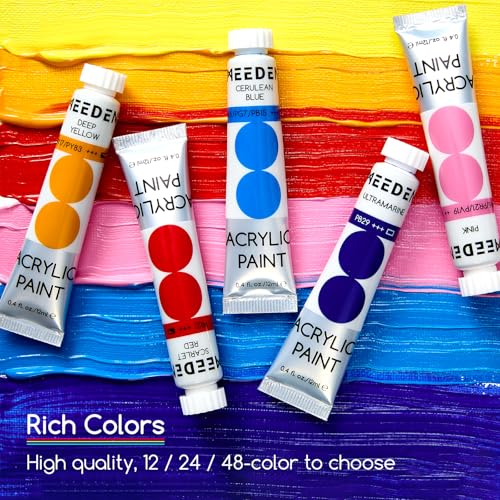 MEEDEN Beginners Acrylic Paint Set: 12 Colors 12ml/0.41 fl oz | Heavy Body Art Craft Paints - Non-Toxic Rich Pigment Hobbists Halloween Pumpkin Painting for Adults on Canvas Wood Fabric - color: 12 Colors