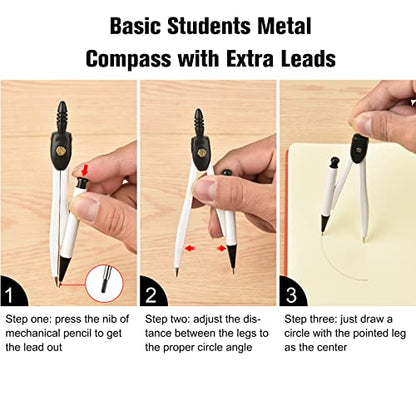 50 Packs Basic Geometry Compass In Bulk,Mechanical Pencil Desiged with Etra Lead,Student Drawing Tools Compass Math Compass Set (black and white) - color: Black and White
