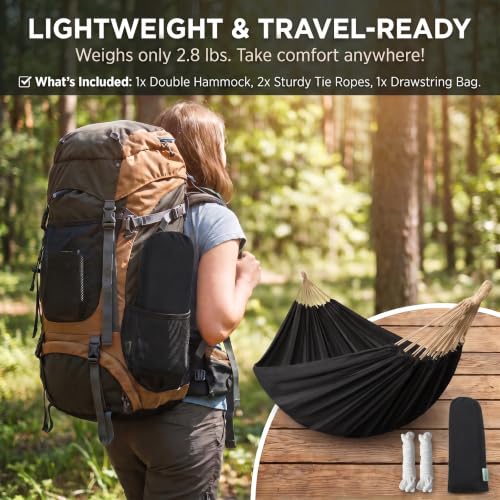 Canvas Hammock 122" Long X 59" Wide 2 Person Hammock 440 pounds Maximum Weight Applicable Scenes in Courtyard Autumn, Indoor Hanging Chairs, Beach Leisure (Black, Full) - color: Black, size: Full