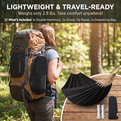 Canvas Hammock 122" Long X 59" Wide 2 Person Hammock 440 pounds Maximum Weight Applicable Scenes in Courtyard Autumn, Indoor Hanging Chairs, Beach Leisure (Black, Full) - color: Black, size: Full