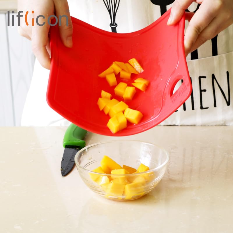 Liflicon Thick Silicone Cutting Boards for Kitchen Silicone Chopping Boards/Mats Set of 2 Extra Large14.6''x10.43'', Mini 9.1”x7.1” Non-slip Deep Drip Juice Groove, Dishwasher Safe-Red - color: Red, size: S+L