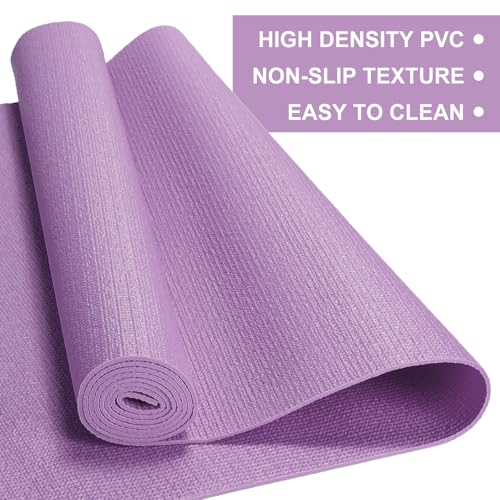 Funtery 3 mm Thin Yoga Mats Bulk, 68 x 24 Inches Lightweight PVC Exercise Mats Non Slip Workout Fitness Pads for Yoga Pilates Stretching Classes Gym Home Studio - color: Smoky Purple