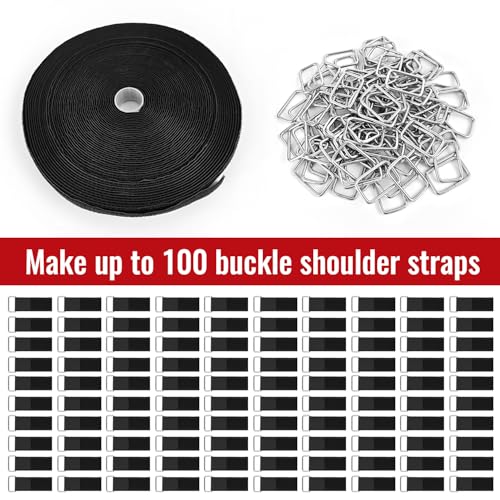 1" x64ft Hook and Loop Straps with Metal Buckles, Molle Cable Straps, Adjustable Fastening Cinch Strap, Reusable Nylon Securing Cord Ties, 1 inch Wide, Black with 70 Buckles - color: 1"x64ft, 70 Buckles