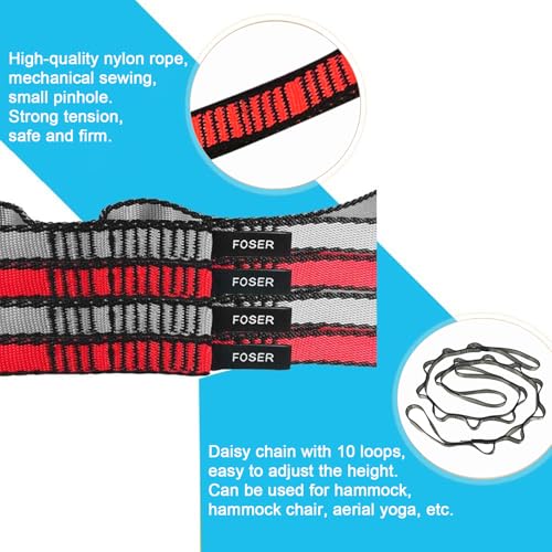 FOSER 2pcs Daisy Chains, Yoga Hammock Extension Strap, Adjustable Nylon Strap Fitness Pilates and Exercise Extend Strap - color: RED