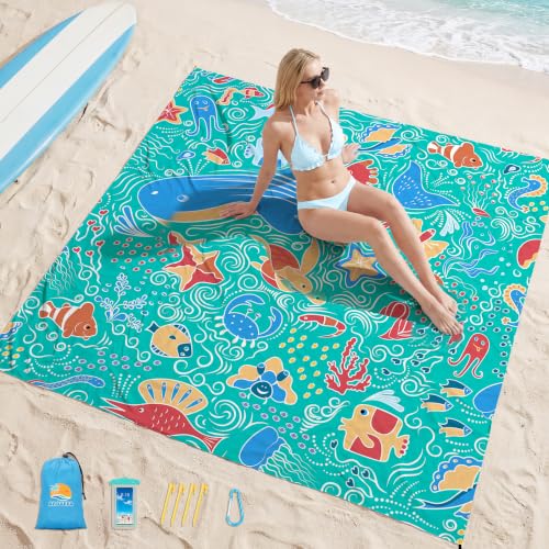 Aroveea Beach Blanket Waterproof Sandproof 78''X81''/10'X9' Oversized Mat - color: Marine2, size: 78''x81''
