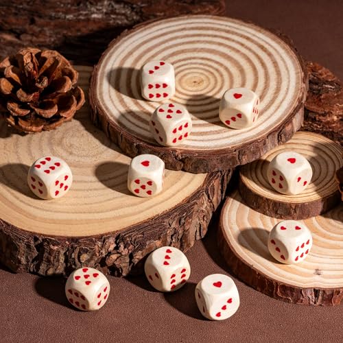 10PCS 16mm D6 Dice Set Heart Wooden 6 Sided Dice for D&D Board Games - color: D6-heart