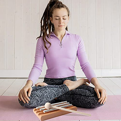 Energy Chimes Hand Bells Instrument: 3 Tone Wooden Chime Hand Percussion | 3 Notes Music Chimes Trio Set with Mallet for Yoga Meditation Sound Healing Rhythm Practice Teachers' Classroom Tools - color: Tone 3