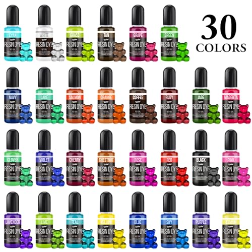 Epoxy Resin Pigment, 30 Colors Liquid Epoxy Resin, 0.35oz/10ml Each | Concentrated Translucent Resins Colorant for DIY Resin Jewelry Making, Paint, Resins Art Crafts