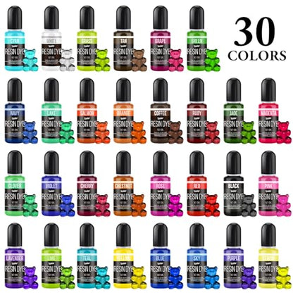 Epoxy Resin Pigment, 30 Colors Liquid Epoxy Resin, 0.35oz/10ml Each | Concentrated Translucent Resins Colorant for DIY Resin Jewelry Making, Paint, Resins Art Crafts