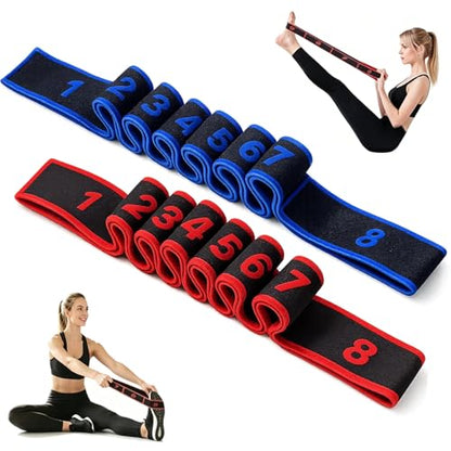 Fitness Stretch Belt, 8 Loop Resistance Band Elastic Training Strap with Numbered Markings for Full Body Workout Physical Therapy, Pilates, Dance & Home Fitness - color: Red & Blue