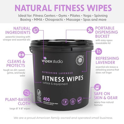 Wipex Fitness Wipes for Equipment Bundle - Get 2 Buckets (1) Lavender & (1) Lemongrass Plant-Based Fitness Equipment Wipes, Clean Surfaces & Mats, Safe Gym Cleaner & Peloton Wipes, 400 Ct (Pack of 2) - size: 400 Count (Pack of 2), style: Bundle: Lavender